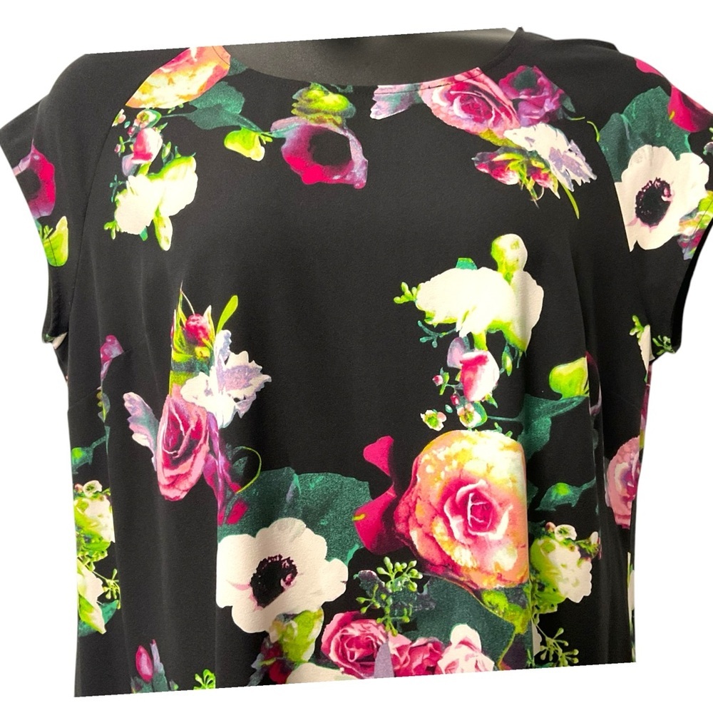 Merona Floral Sheath Dress SZ XXL Black Pink Casual Lightweight Feminine Comfort - Picture 3 of 7